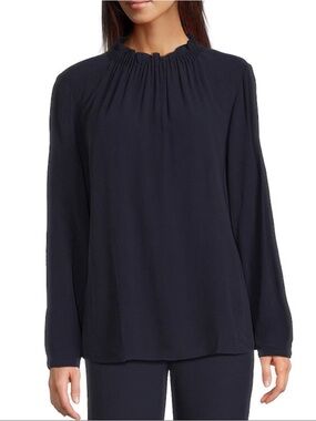 NWT Eileen Fisher
Silk Georgette Crepe Gathered Mock Neck Long Sleeve Top